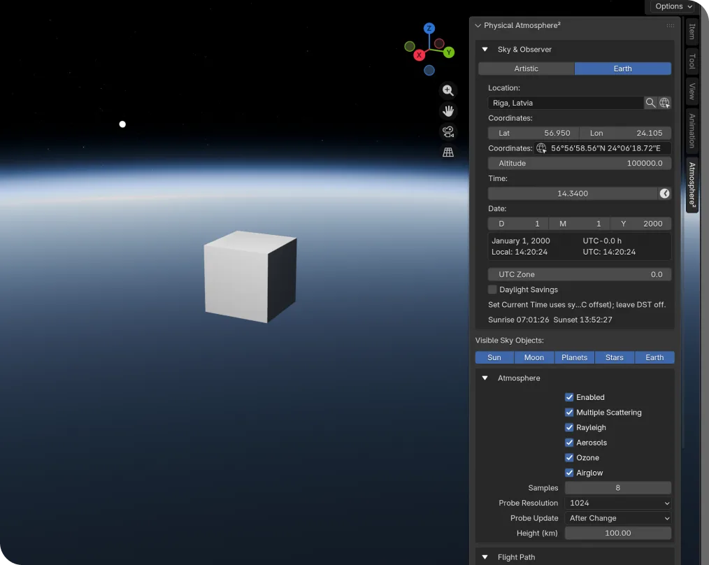 Physical Atmosphere interface in Blender